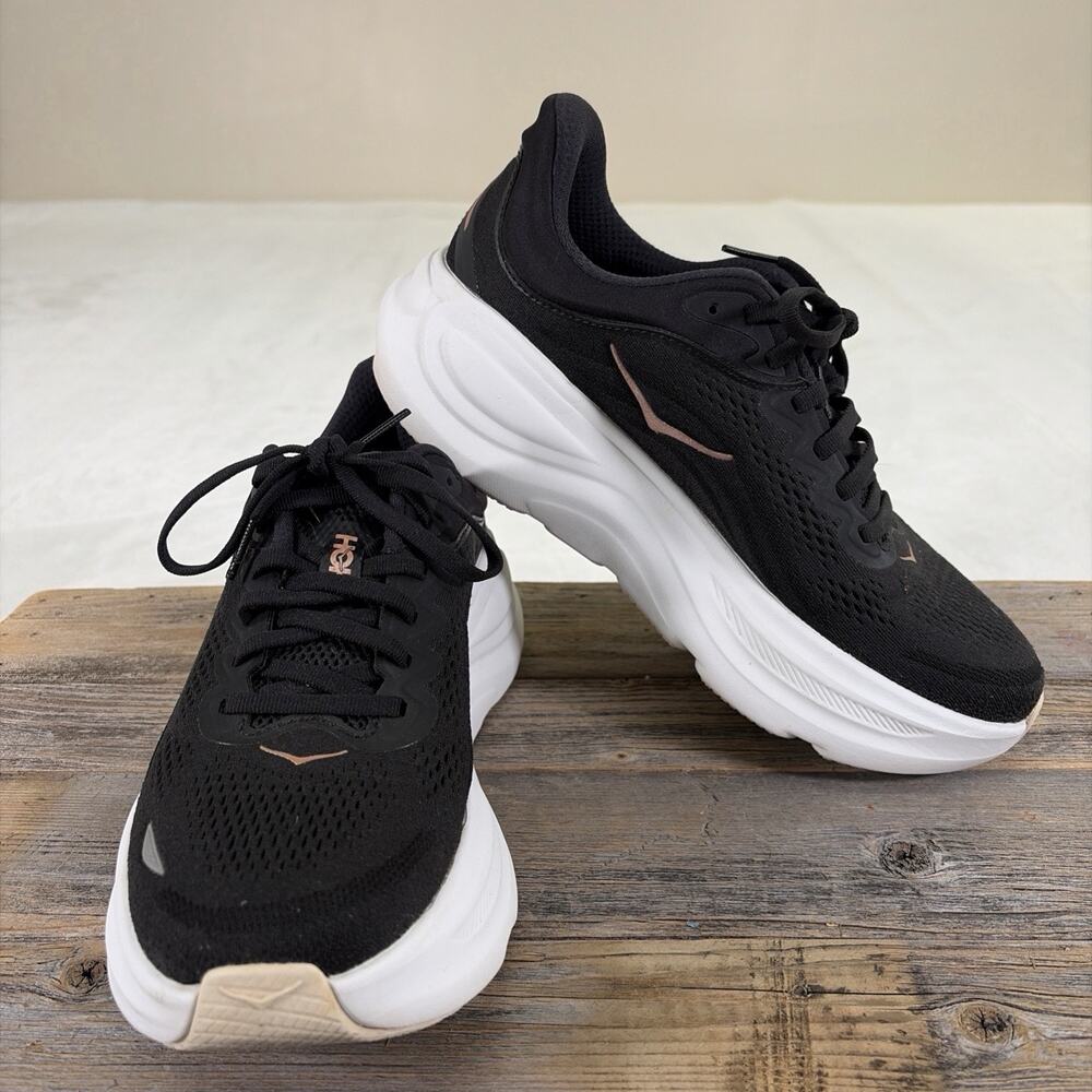 Hoka One One Bondi 9 Women's Black Rose Gold Running Shoes Sneakers Size 8B